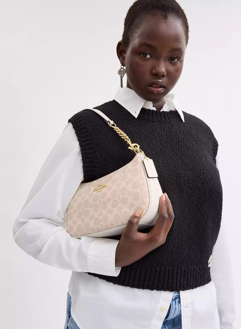 coachoutlet Coach Teri Women's Shoulder Bag In Signature Canvas, Women's Hand Bag, Women's Hobo Bag, Women's Tote Bag, Women's Travel Bag, Gold-White 24cm - Image 2